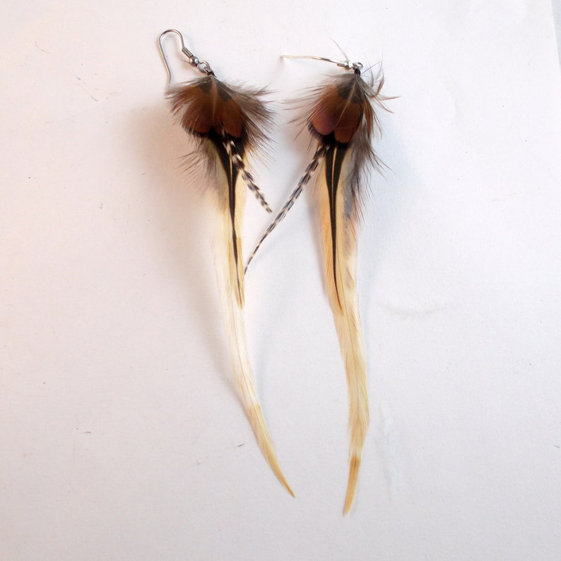 natural feathers boho hippie feather earrings hand made natural feathers real feathers image 1