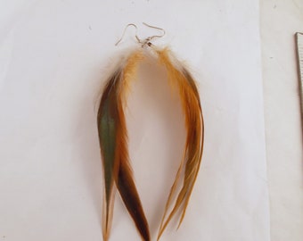 Natural Feather Earrings Brown Badger real