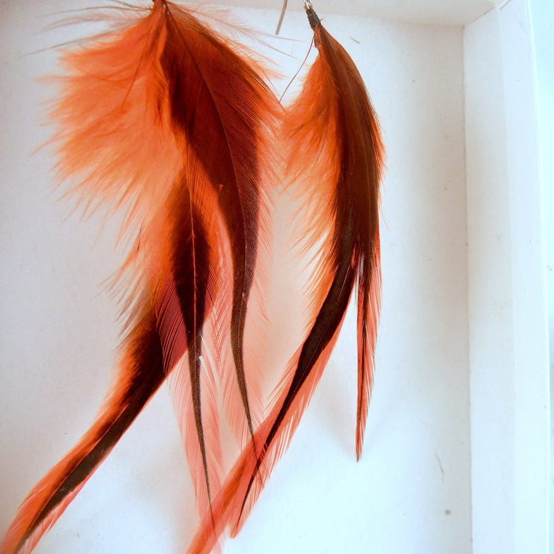 Orange Halloween Feather Earrings