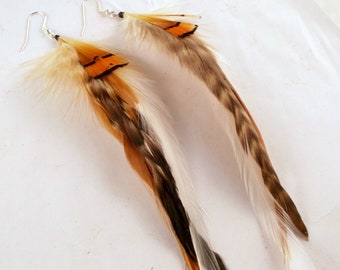 natural feathers boho hippie  feather earrings hand made natural feathers real feathers