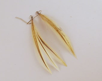 Golden Brown with Black Dangler Feather Earrings natural
