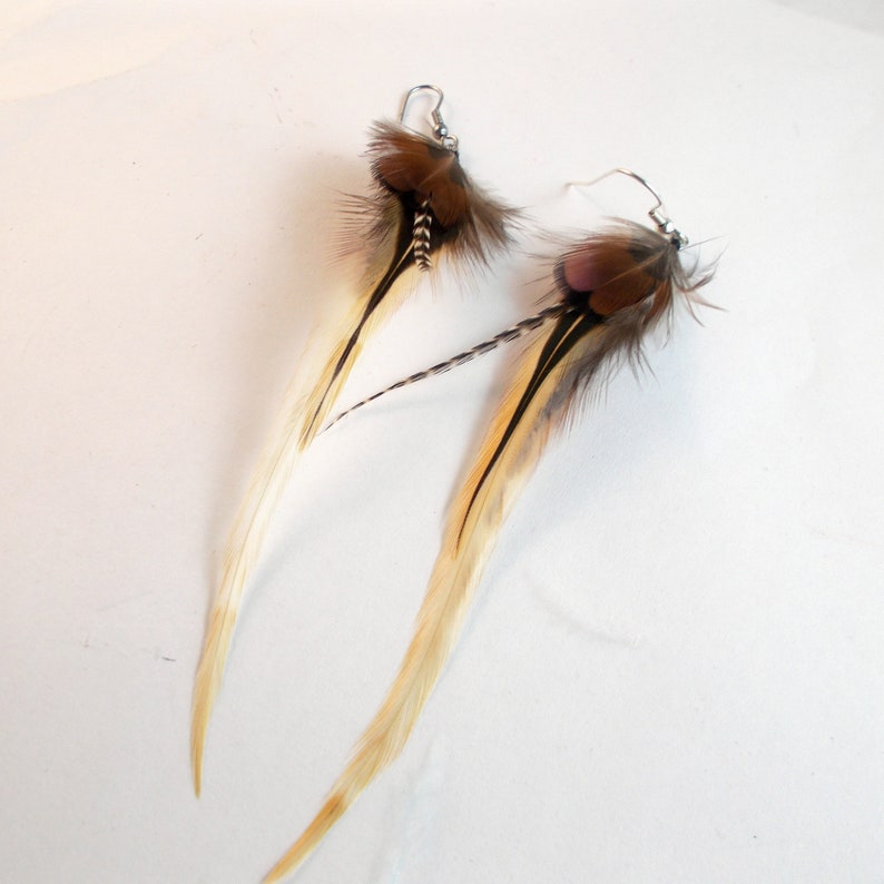 natural feathers boho hippie feather earrings hand made natural feathers real feathers image 3