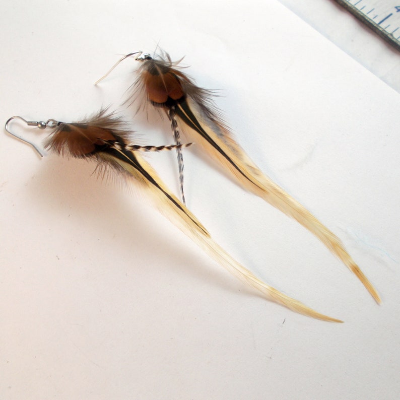 natural feathers boho hippie feather earrings hand made natural feathers real feathers image 2