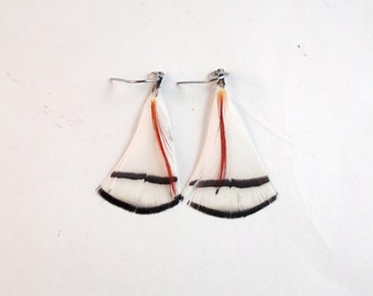 White natural Feather Earrings with crest