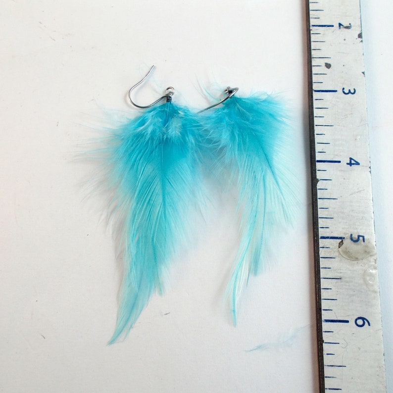 extra small baby blue feather earrings dangler natural feathers image 4