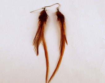Dark Ginger Natural Feather Earrings