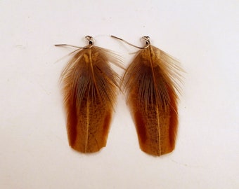 Tribal native natural pheasant feather earrings