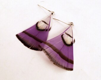 Angel earrings feather earrings purple with white