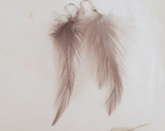 extra small light grey feather earrings dangler natural feathers