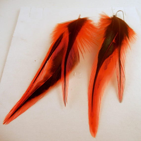 Orange  Halloween Feather Earrings