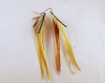 feather earrings Color me natural blue grizzly short