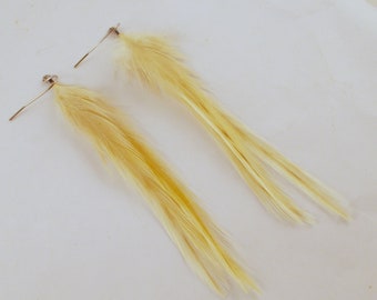 thin Ivory feather earrings dangler natural feathers