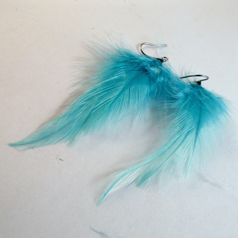 extra small baby blue feather earrings dangler natural feathers image 3