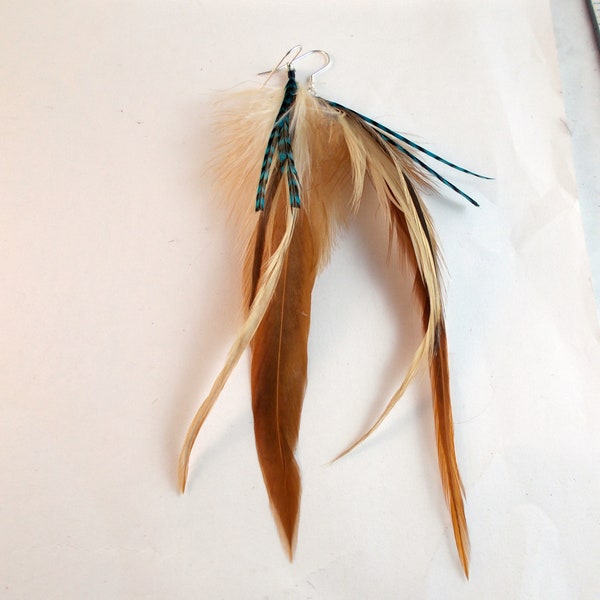 Feather earrings hand made Color me natural blue grizzly. Natural feathers real feathers