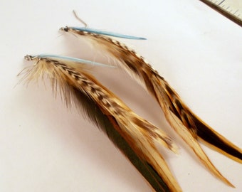 Color me natural Kingfisher blue feather earrings