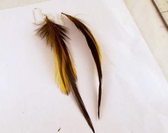 Feather Earrings yellow badger real feathers