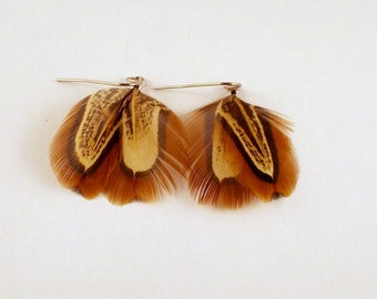 Natural Feather earrings pheasant short asymmetric