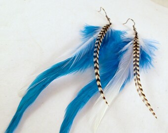 feather earrings hand made Color me natural blue