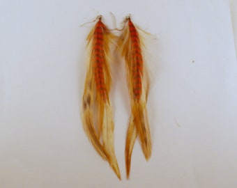 feather earrings hand made Color me natural red grizzly. Hypoallergenic