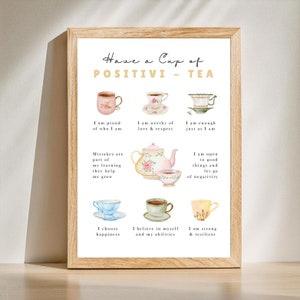 Affirmation Poster Positivi-tea Therapist Office Gift Counsellor Office Decor Mental Health Poster Self Empowerment Positivity Digital Print