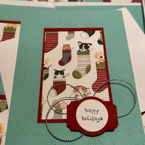 Pet Love Christmas - carte de voeux - fait main - fond turquoise océan