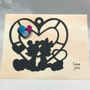 Love You - Mickey und Minnie - Herz Silhouette - Handgemachte Karte - Farbwahl