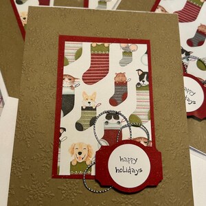 Pet Love Christmas - Cartão de felicitações - Feito à mão - Fundo marrom kraft