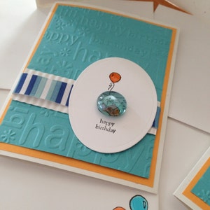 Goldfisch Geburtstagskarte - Aqua und Soft Orange - Fischschale Glas Gemme