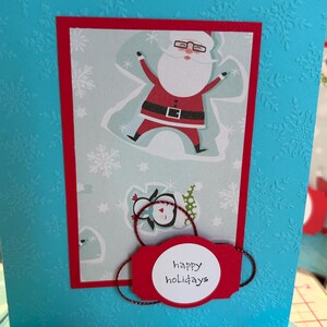 Babbo Natale e i suoi elfi - Orientamento verticale - Biglietto di auguri - Fatto a mano