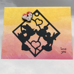 Love You - Mickey und Minnie - Quadratische Silhouette - Handgemachte Karte - Farbe Ihrer Wahl