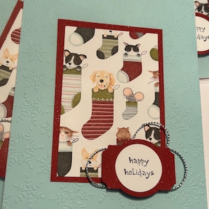 Pet Love Christmas - Carte de voeux - Fabriquée à la main - Fond turquoise clair