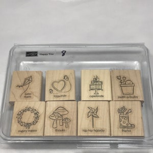 Happy You - Ensemble d’tampons en caoutchouc - DOUCEMENT UTILISÉ - Stampin Up - Monté en bois