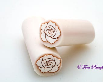 White Rose with Gold Outline Polymer Clay Cane, Raw, Nail Art