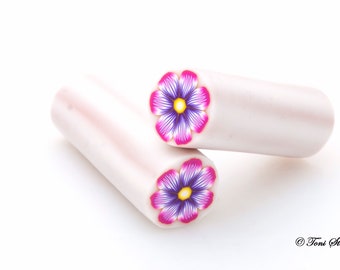 Fuchsia and Purple Flower Polymer Clay Cane, Raw, Nail Art