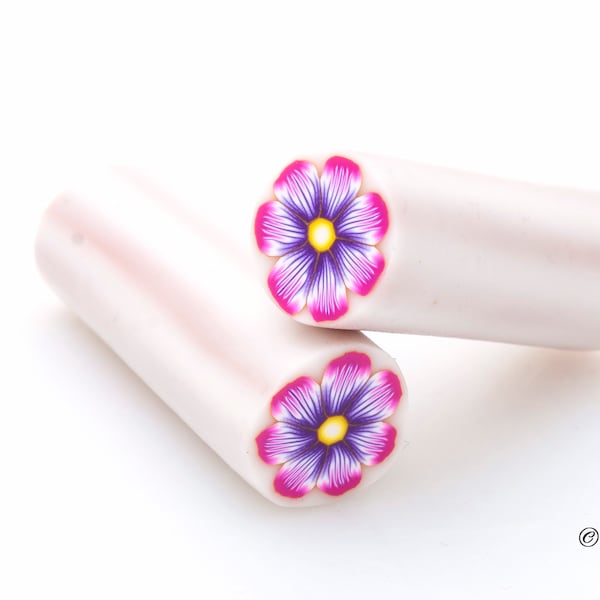 Fuchsia en paarse bloem Polymeer Clay Cane, Raw, Nail Art