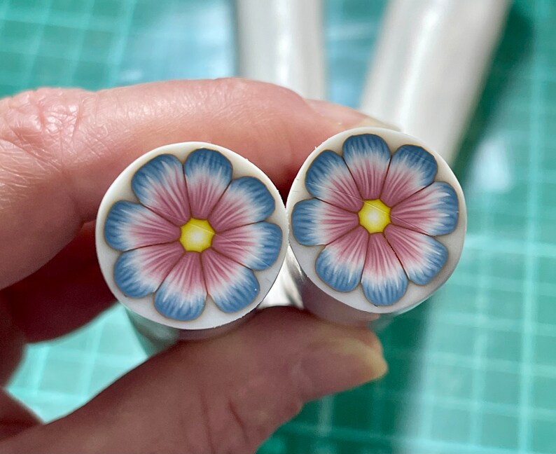 Blue and Pink Flower Polymer Clay Cane, Raw Polymer Clay Cane, Nail Art image 3