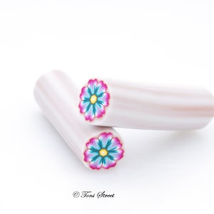 Pink and Mermaid Teal Ruffled Flower Polymer Clay Cane, Raw, Nail Art
