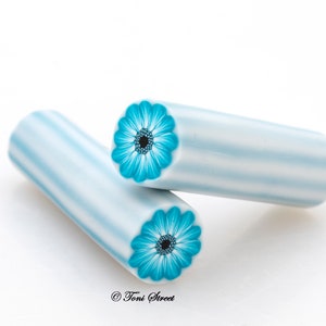 Teal Gerbera Flower Polymer Clay Cane, Raw Polymer Clay Cane, Nail Art image 1