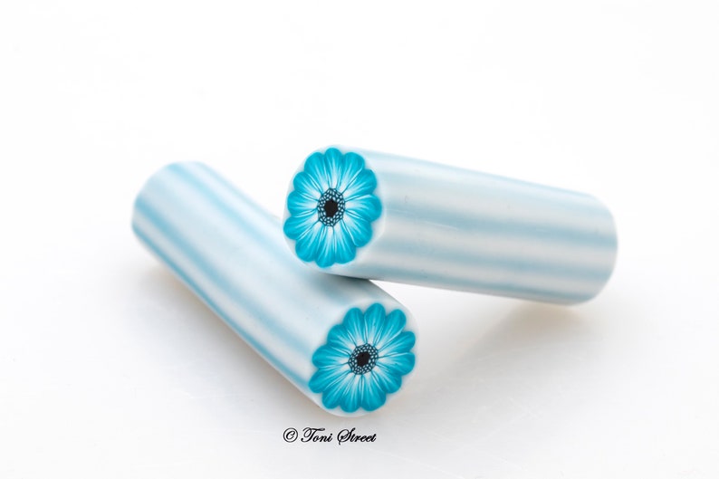 Teal Gerbera Flower Polymer Clay Cane, Raw Polymer Clay Cane, Nail Art image 1