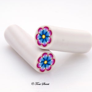 Pink and Blue Flower Polymer Clay Cane, Raw, Nail Art