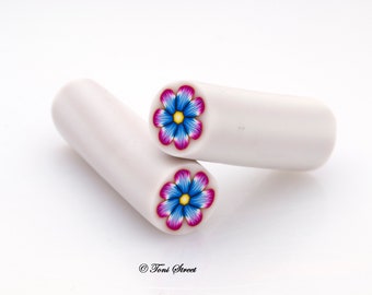 Pink and Blue Flower Polymer Clay Cane, Raw, Nail Art