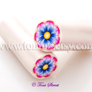 Pink and Blue Flower Polymer Clay Cane, Raw, Nail Art