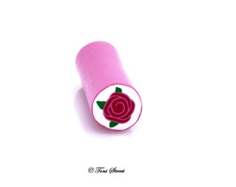Dark Red Rose outlined in Pink #2 Polymer Clay Cane,Raw Polymer Clay Cane, Nail Art