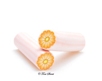 Orange Gerbera Flower Polymer Clay Cane, Raw Polymer Clay Cane, Nail Art