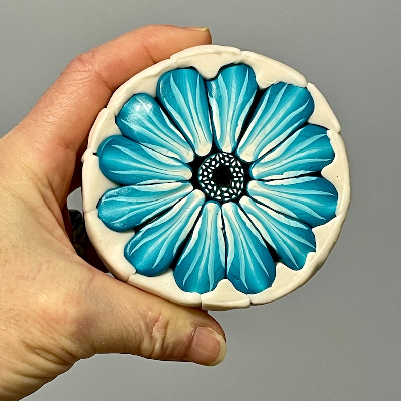 Teal Gerbera Flower Polymer Clay Cane, Raw Polymer Clay Cane, Nail Art image 3