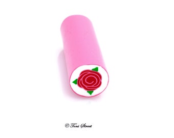 Red Rose outlined in Pink Polymer Clay Cane #1,Raw Polymer Clay Cane, Nail Art