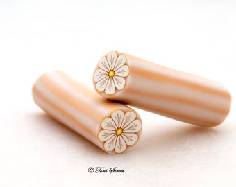 White Flower with Gold Outline Polymer Clay Cane, Raw polymer Clay Cane, Nail Art