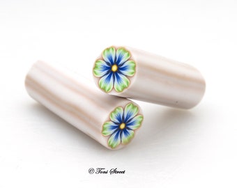 Green and Dark Blue Flower Polymer Clay Cane, Raw, Nail Art