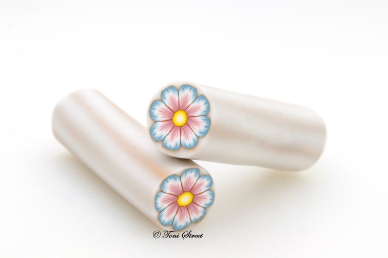 Blue and Pink Flower Polymer Clay Cane, Raw Polymer Clay Cane, Nail Art image 1