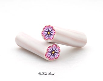 Purple and Fuchsia Flower Polymer Clay Cane, Raw, Nail Art